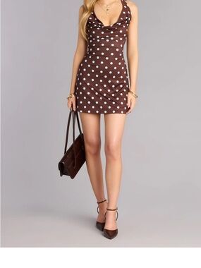 Windsor Brown Mini dress with blue polka dots